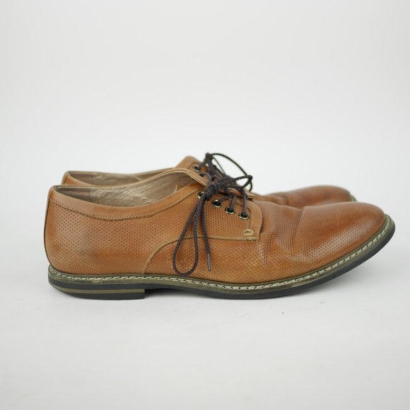 JOSEPH ABBOUD Men's 12 Brown pebbled embossed leather oxfords laced dress shoes - Picture 4 of 12